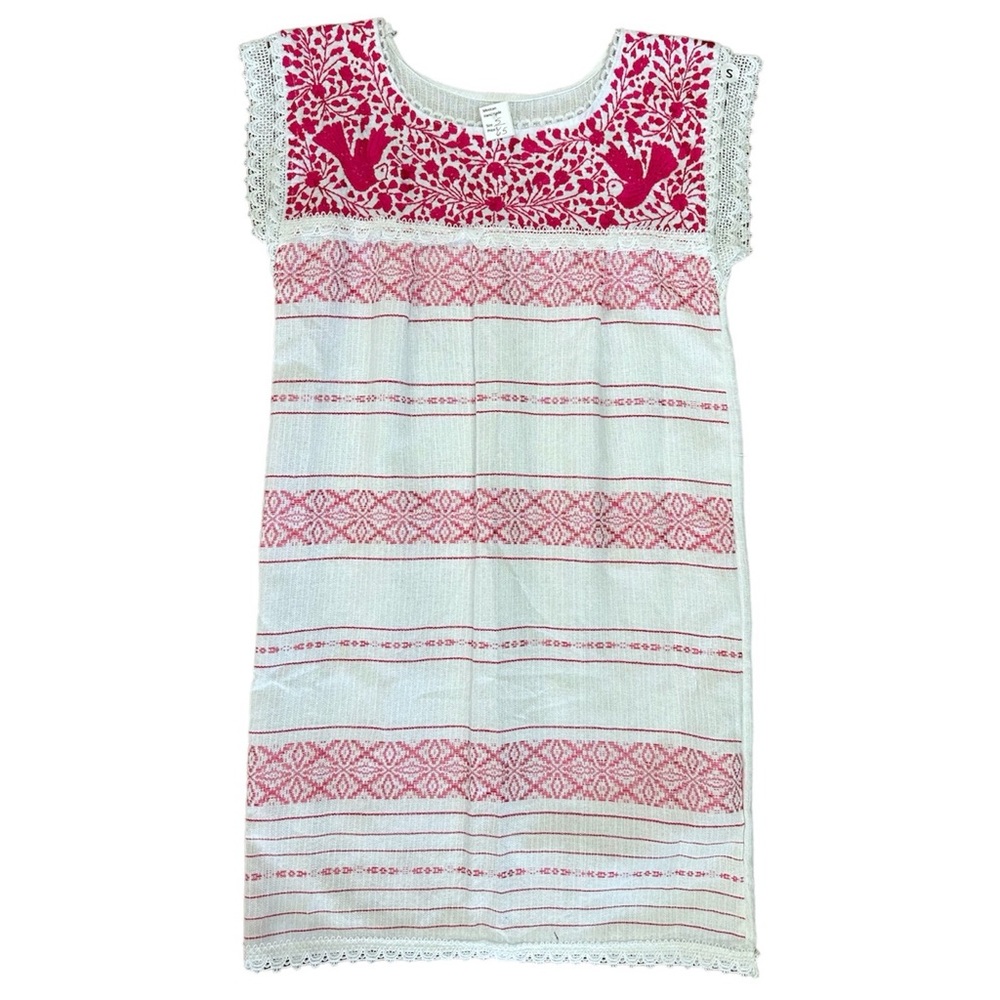 Oaxaca White-Pink Loomed Dress